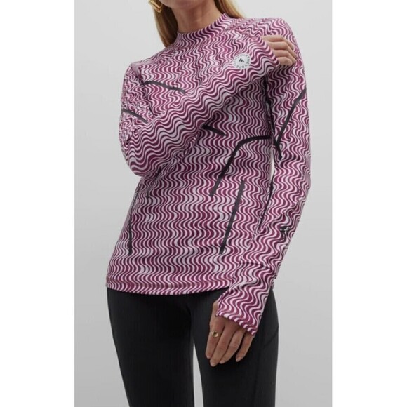 Adidas by Stella McCartney Gym Training T-Shirt Burgundy S Long Sleeve Mock Neck - Picture 12 of 14